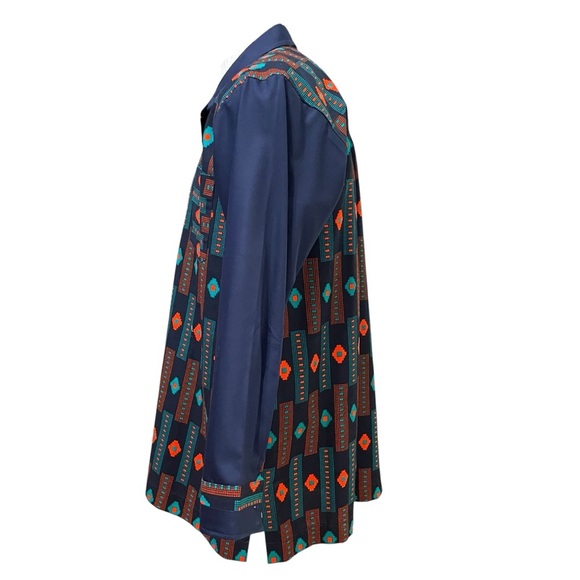 Royal Nakor Ghana Long Sleeve Button-Up Shirt L African Print Navy Red Turquoise - Picture 2 of 10